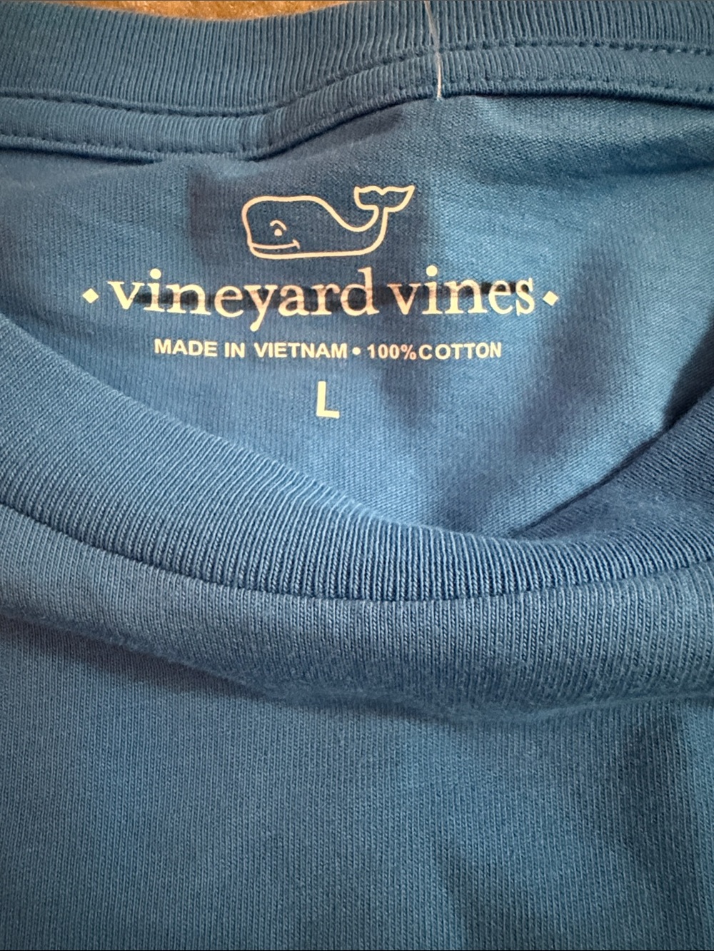 Vineyard Vines Men's Long Sleeve Pocket Tee - Blue with Orange Sleeve Script - Picture 2 of 4